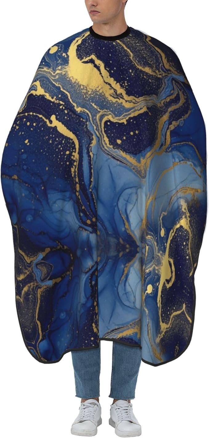 Salon Haircut Capes Luxury Marble Texture Gold and Blue Hair Dress Apron Cloak, Adjustable Hairdresser Apron for Hairstylists, Easy Clean