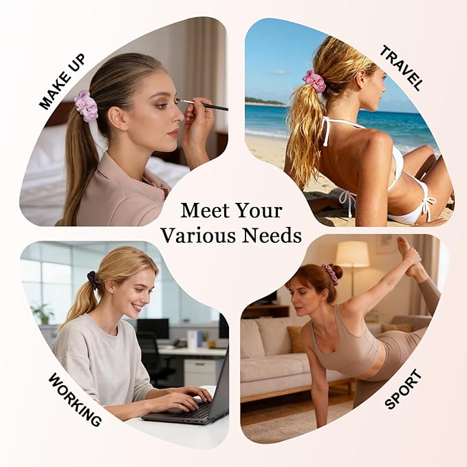 Ultra-Petite Satin Scrunchies for Women – 8PCS Blush Small Hair Ties – Soft Silk-Like Mini Hair Bands, No Crease, Frizz-Free, Gentle on Hair, Perfect for Daily Wear & Sleep