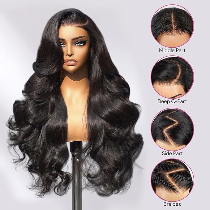 210% Density 22 Inch 13x6 Full Lace Frontal Wigs Human Hair 12A Body Wave Brazilian Virgin Human Hair Pre Plucked HD Transparent Lace Glueless Wigs Human Hair