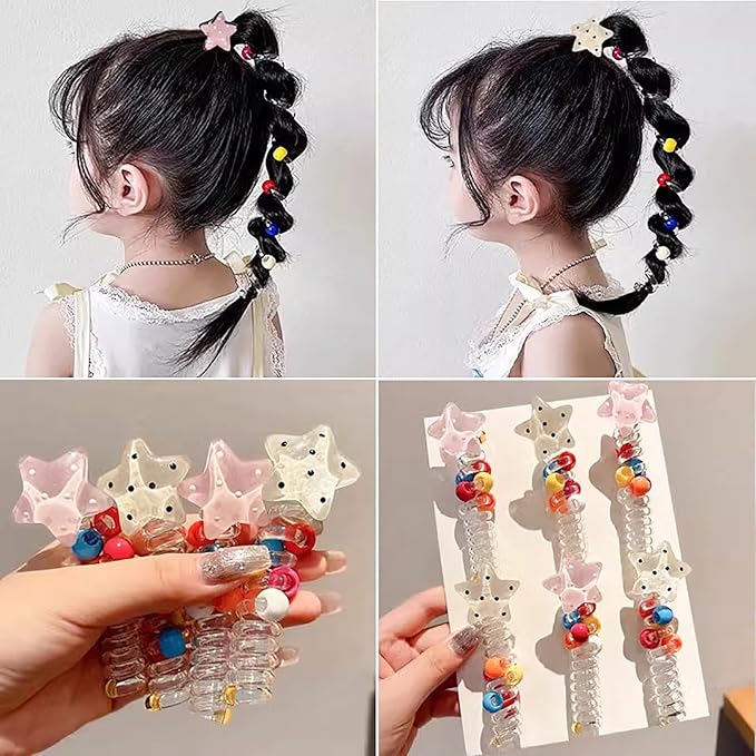 4 Pcs Star Spiral Hair Ties Braided Elastic Telephone Scrunchies Phone Cord Hair Bands Women Thin Thick Hair Straight Ponytail Hair Accessories