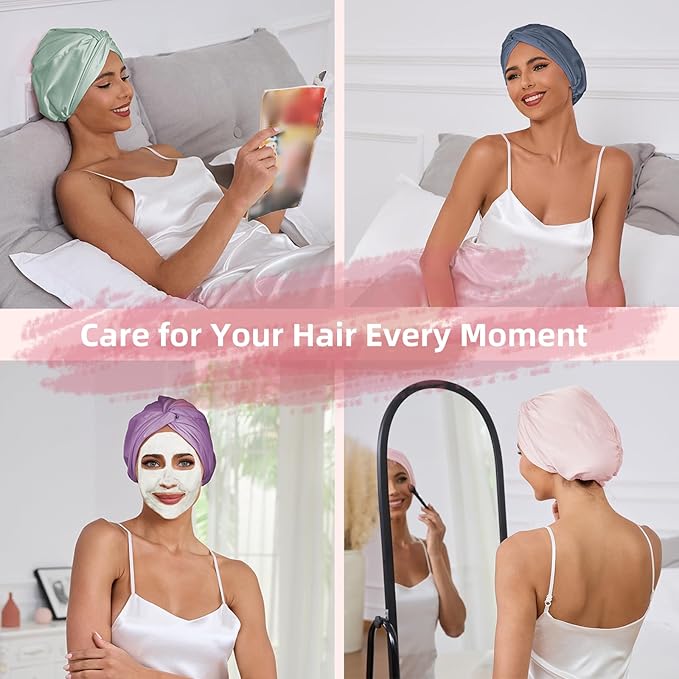 Adjustable Silk Satin Hair Bonnet for Sleeping Women, Double Layer, Silk Hair Wrap for Sleeping Women Men, Curly Natural Braid Straight Unisex - Champagne
