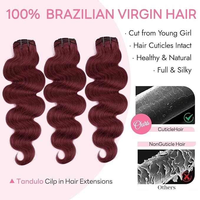Clip in Hair Extensions Real Human Hair Body Wave 99J Burgundy Clip in 100% Brazilian Remy Human Hair Extensions 8pcs Per Set with 18 Clips Double Weft 16 Inch 90g/3.6oz