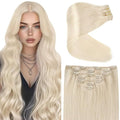 Ve Sunny Clip in Human Hair Extensions Platinum Blonde Clip in Hair Extensions Real Human Hair Short Straight Hair Extensions Clip ins for Daily Use 100g 14inch 7pcs