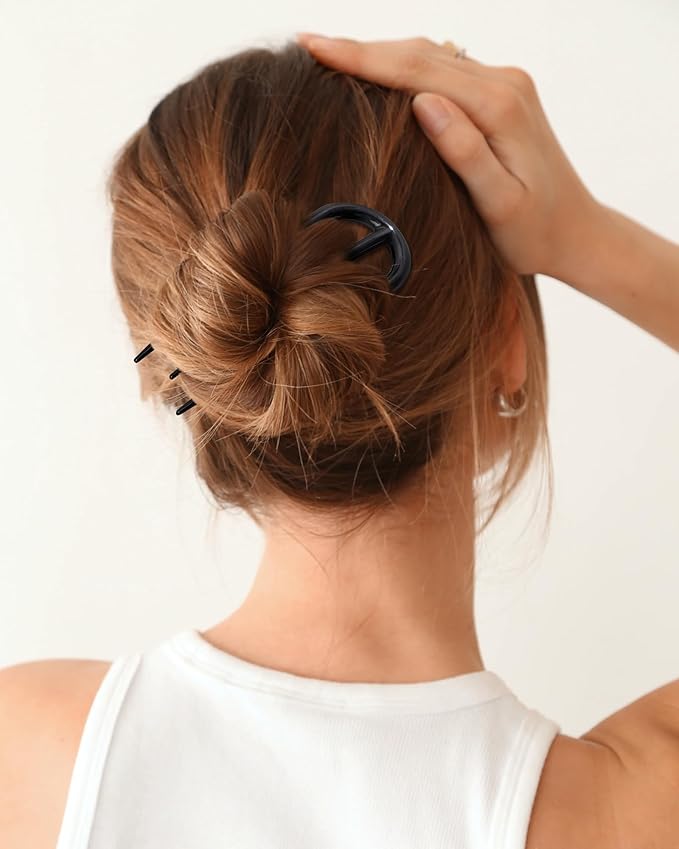French Hair Pin for Women - U-Shaped Hair Fork for Updos, Chignons & French Twists, Durable Acrylic, Secure & Elegant Styling for All Hair Types (Coffee)