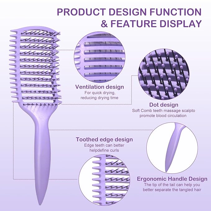 Curly Hair Brush & Curl Defining Brush – Easily Detangles Knots with Less Pulling – Styles Wet or Dry Hair, Tames Frizz for All Curl Types (Pruple)