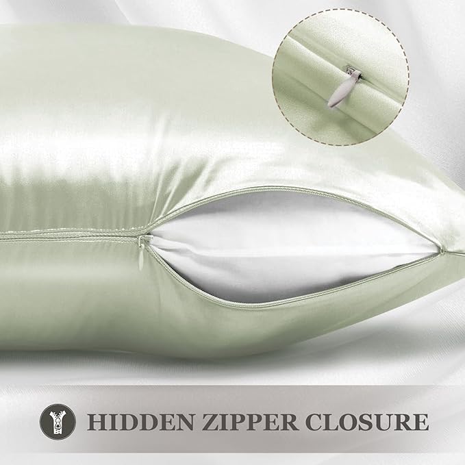 Adubor 100% Silk Pillowcase - Mulberry Silk Pillow Cases, 23 Momme 6A Grade Fibers, Silk Pillow Case for Hair and Skin Health, with Hidden Zipper (King 20''×36'', Pea Green, 1PC)