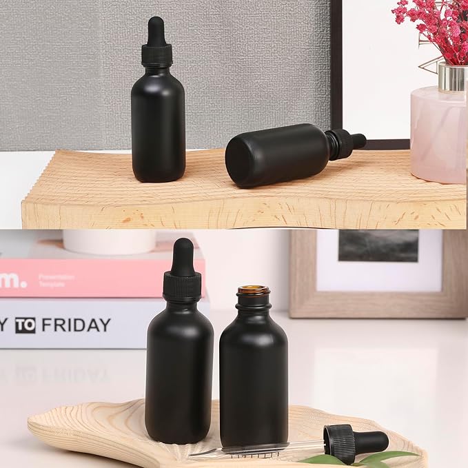 2oz Glass Dropper Bottle,Preety Texture Tincture Bottles with Precise Scales Eye Droppe,for All Kinds Of Mixed Liquids,Leak-Proof Design for Easy Travel (Black Frosted-48Pack)