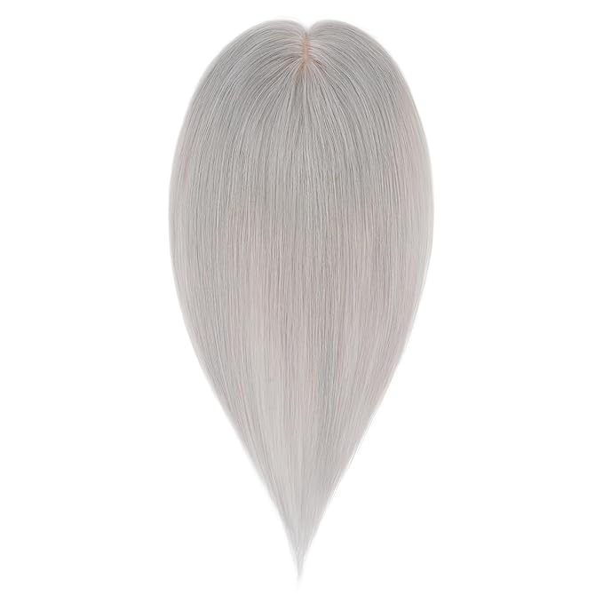 Hairro Human Hair Toppers Free Parted, 3.5x4.7" Base Hand-wovened 100% Real Hairpieces, with Invisible Clips-in for Women, for High Hairline/Adding Volume on Top, 14 Inch Grey