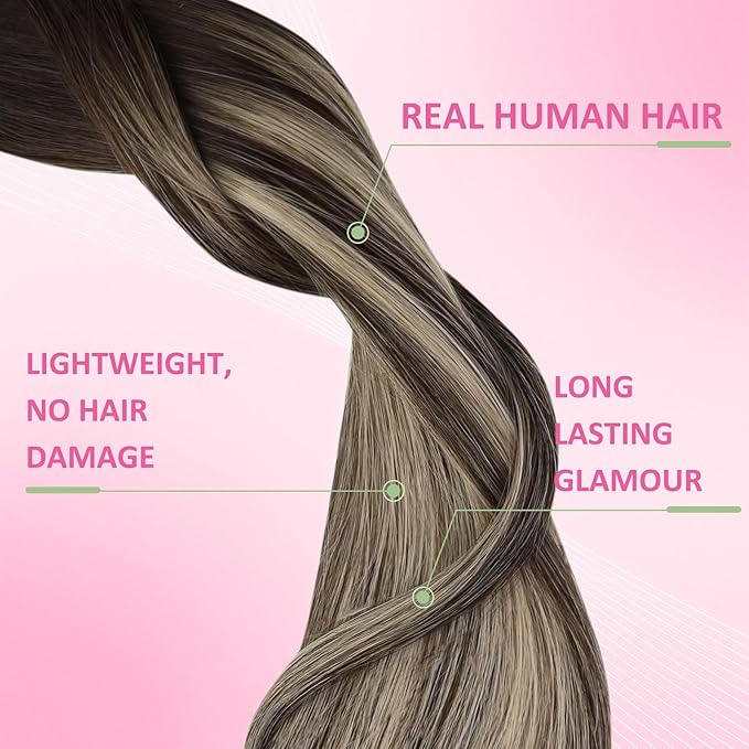 YoungSee Invisible Tape in Hair Extensions Balayage Tape in Hair Extensions Human Hair Dark Brown Balayage Blonde Real Hair Tapein Extension Human Hair for Long Hair 24Inch 20pcs 50g Easy to Apply