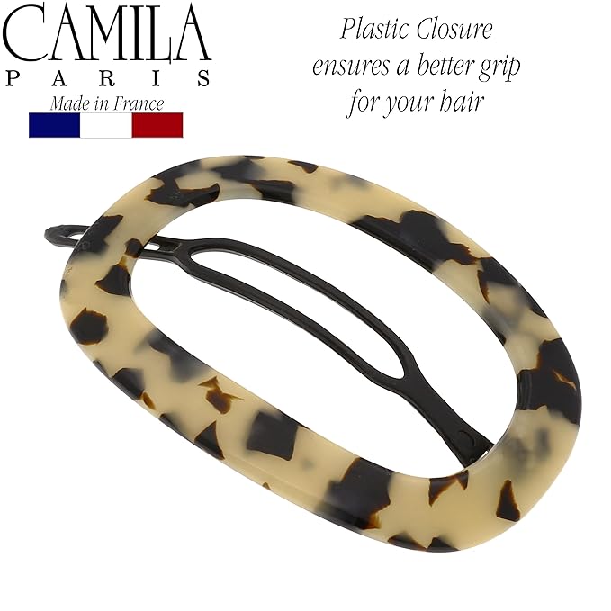 Camila Paris CP2802 French Hair Barrette Clip for Women, Handmade, Flow, Slide-in Metal-Free Closure, Strong Hold Grip Hair Clips for Girls, No Slip Durable Styling Hair Accessories, Made in France
