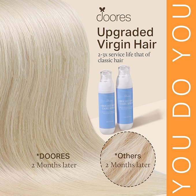 DOORES Clip in Human Hair Extensions, Platinum Blonde 150g 9pcs 22 Inch, Remy Hair Extensions Clip in Straight Extensions Human Hair Natural Thick Hair Extensions Silky Hair