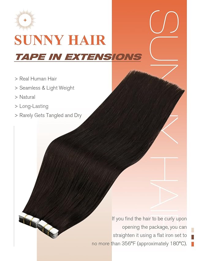 Sunny Hair Tape in Hair Extensions Human Hair 14inch Hair Extensions Real Human Hair Tape in Extensions for Women Darkest Brown Invisible Natural Straight Skin Weft Double Sided Tape 40pcs 100g
