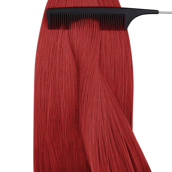 YoungSee Nano Hair Extensions Human Hair Red Long Hair Nano Ring Hair Extensions 24 Inch Nano-Beads Extension Human Hair Red Nanolink Hair-Extension Colored for Party 25g 25s