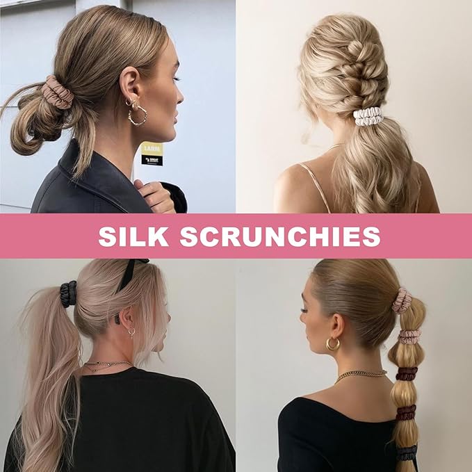 6Pcs Silk Hair Ties Small 22 Momme 100% Pure Mulberry Silk Scrunchies for Women Girls Thin Skinny Hair Sleep Scrunchies No Damage(Color 03)