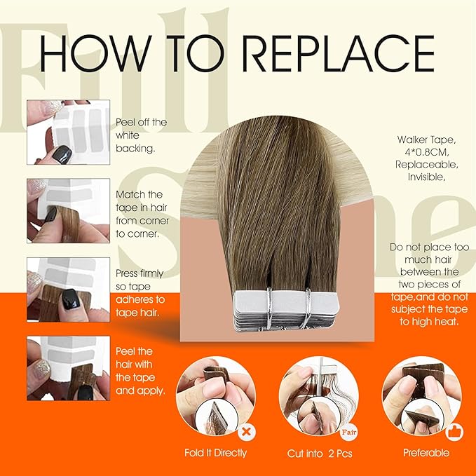 Full Shine Tape in Hair Extensions Human Hair Brown to Platinum Blonde Tape in Extensions Human Hair 20Inch Seamless Blonde Hair Extension Tape in Straight Skin Weft 20pcs 50G Real Remy Hair Extension