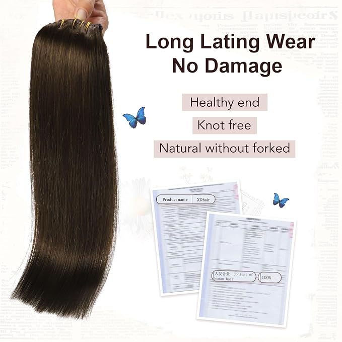 XDhair Clip in Hair Extensions 100g 14Inch Drak Brown Clip in Human Hair Extensions Straight Clip In Real Hair Extension for Women #2