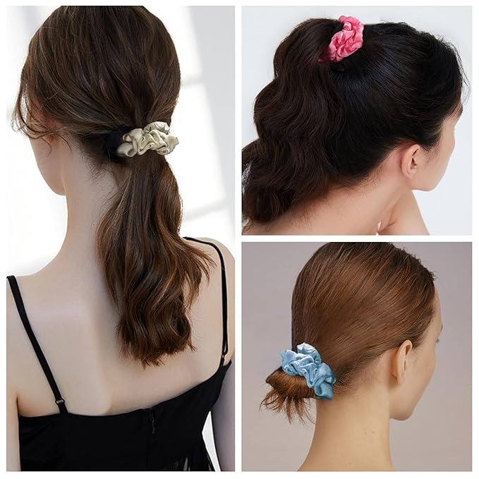 24Pcs Satin Scrunchies, 20 Colors Comfortable Silk Hair Scrunchies Skinny Hair Ties Elastics Ponytail Holders Stocking Stuffers for Women Girls