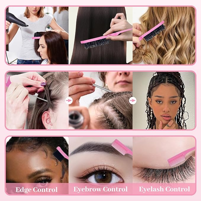 4 Packs Set Hair Wax Stick Slick Back Hair Edge Brush Pink Comb Wax Stick for Hair Flyaways, Styling Products Essentials Stuff for Women, Kids and Clean Girl