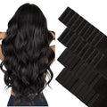 GOO GOO Invisi Edge Tape in Hair Extensions Human Hair, 1B Natural black 20pcs injected with 20pcs classical tape ins, 10inch 60g, Virgin Remy Hair, Natural Look