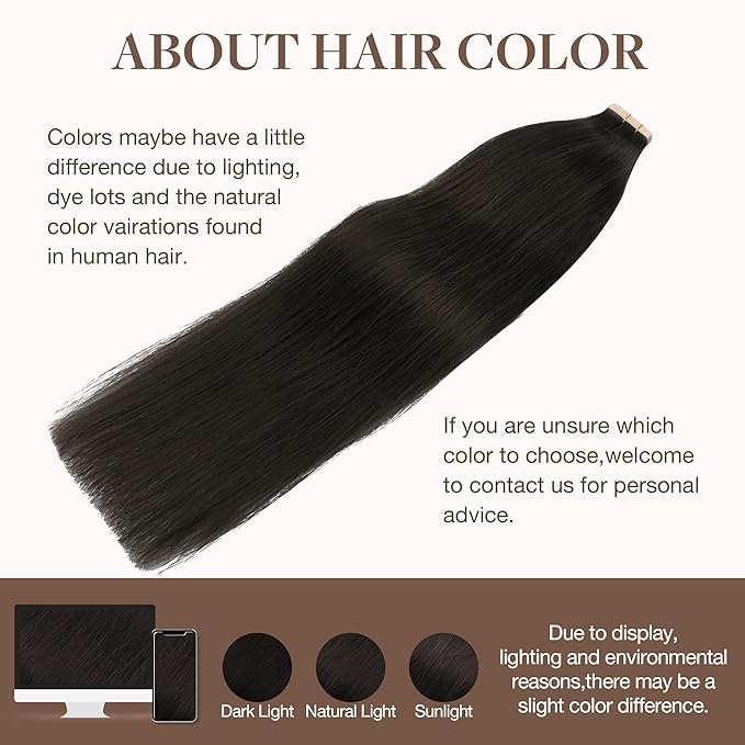 GOO GOO Tape in Hair Extensions Human Hair, 2 Dark Brown, 16inch 50g 20pcs, Thick Ends Straight Seamless, Invisible