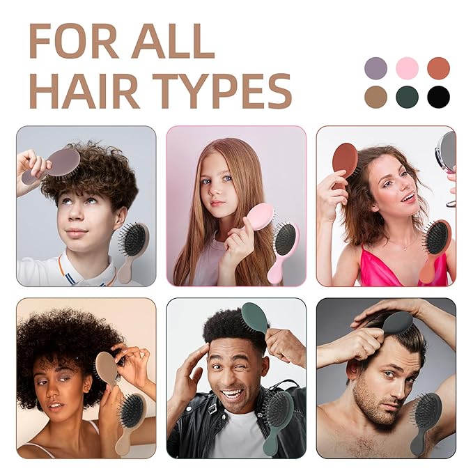 Mini Hair Bursh for Women,girls-Protable Travel Size Hair Brush for Pockets,Purse,backpack-Mini Detangler Brush for All Hair Types,Small Hair Brush for Detangling (1 Pack-Mocha)