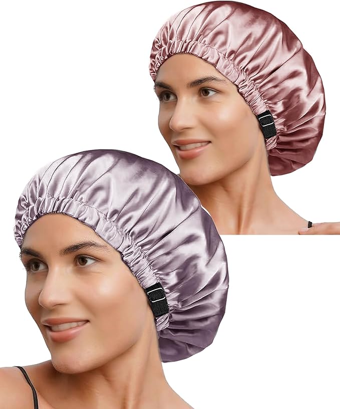 2PACK Satin Bonnet Hair Bonnet For Sleeping Silk Bonnets Womens Silky Night Caps Double Layer Curly Hair Sleep Cap