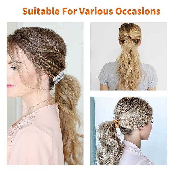 Metallic Luster Spiral Hair Ties, 8 Pcs - Thin, No Crease Phone Cord Hair Ties for Women with Thick Hair, Ponytail Holders, Waterproof, Smooth and Hygienic for All Hair Types