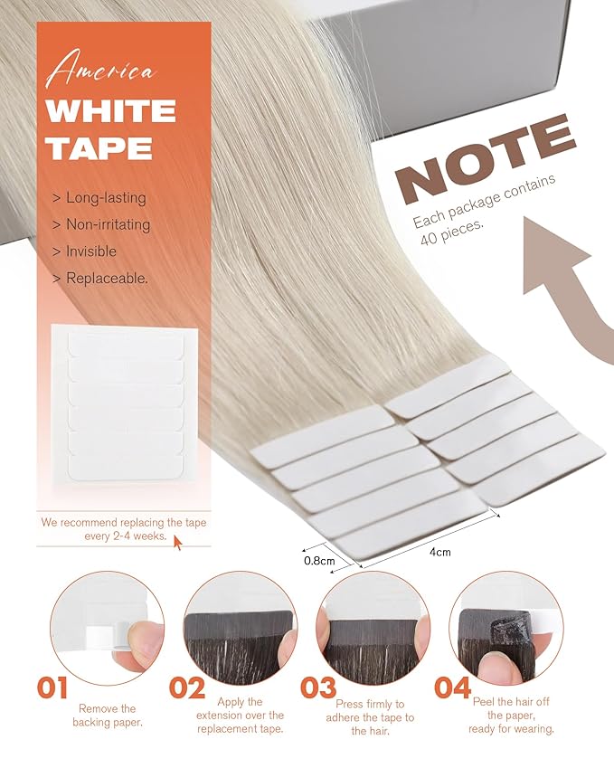 Sunny Hair Tape in Hair Extensions Human Hair 14inch Hair Extensions Real Human Hair Tape in Extensions for Women Platinum Blonde Invisible Natural Straight Skin Weft Double Sided Tape 40pcs 100g