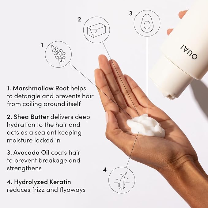 OUAI Thick Hair Conditioner - Moisturizing Conditioner for Dry, Frizzy Hair - Keratin, Marshmallow Root, Shea Butter and Avocado Oil - Paraben, Phthalate & Sulfate Free (10 Oz)