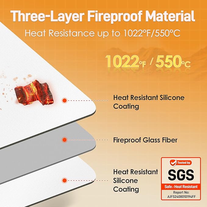 Heat Resistant Mats for Countertop - Fireproof 16x20 in Heat Resistant Mats for Air Fryer - Kitchen Countertop Protector Hot Pad for Air Fryer, Coffee Maker, Stand Mixer, Oven 2PCS - White