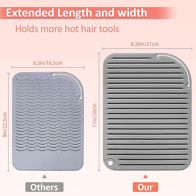 Quccefods 2 Pack Heat Resistant Mat Large Silicone Hot Hair Tools Holder for Curling Irons Flat Iron Hair Styling Tools Mat Portable Vanity Pad