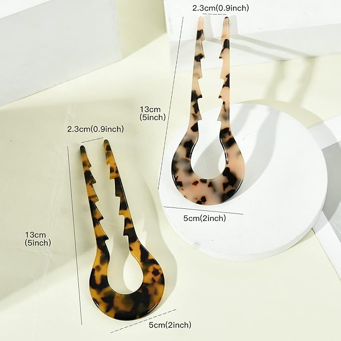French Hair Pins Tortoise Shell French Hair Forks U Shaped French Pins 2 Prong Hair Sticks Acetate Chignon Pin for Women Hairstyle Accessories 2 Pack