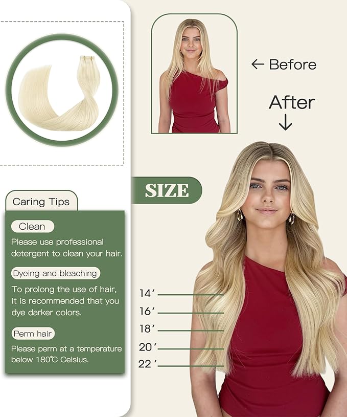 SURNEL Injected Tape in Hair Extensions Human 16 Inch Platinum Blonde Seamless Remy Invisible Tape in Extensions 20 Pcs 35g(#60,16)