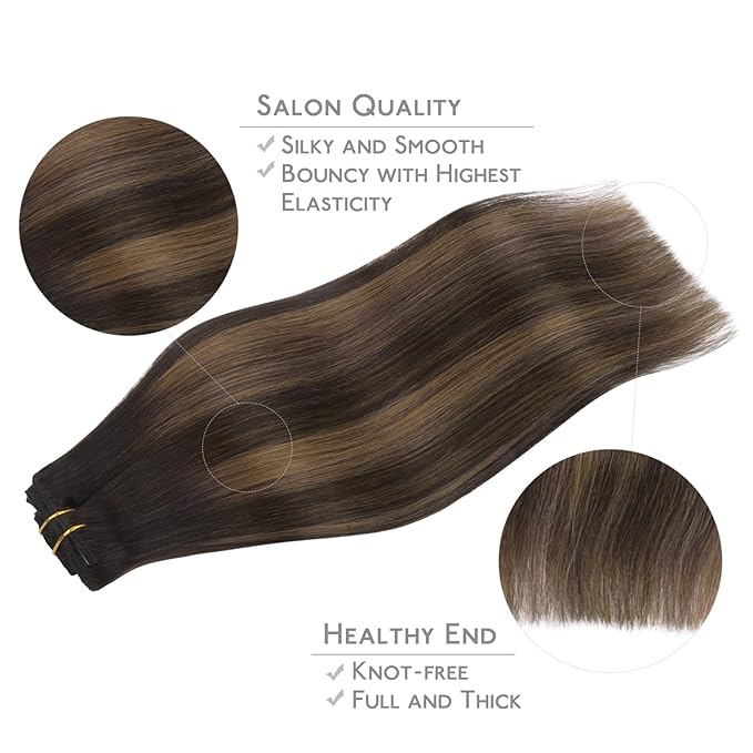 WENNALIFE Clip in Hair Extensions Real Human Hair, 24 Inch 160g 7pcs Balayage Dark Brown Mixed Chestnut Brown Remy Hair Straight Natural Extensiones De Cabello Humano Con Clip Ins