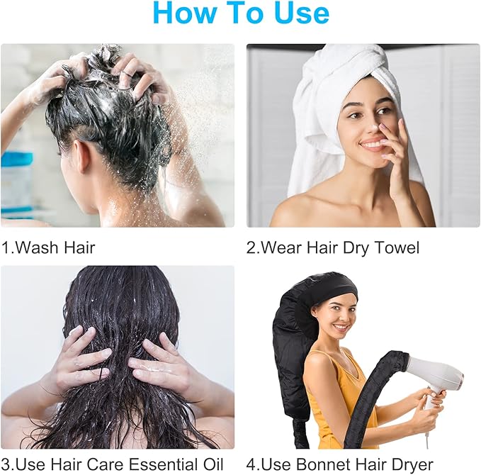 Upgraded Extra Large Hooded Hair Dryer Bonnet with Long Tube for Fast Drying - Fits All Head Sizes and Hair Styling