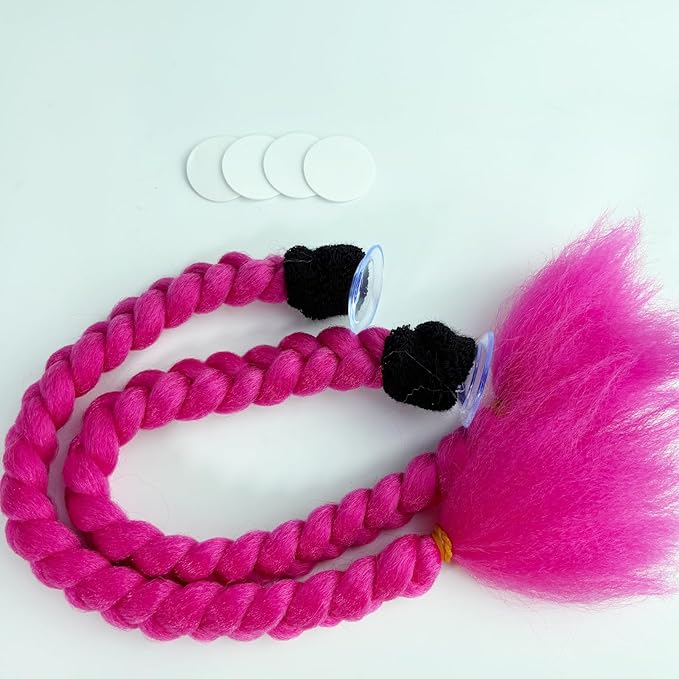 Braids Pigtails with Suction Cup for Motorcycle, Ski, Bicycle Helmet Decoration 2 Pieces