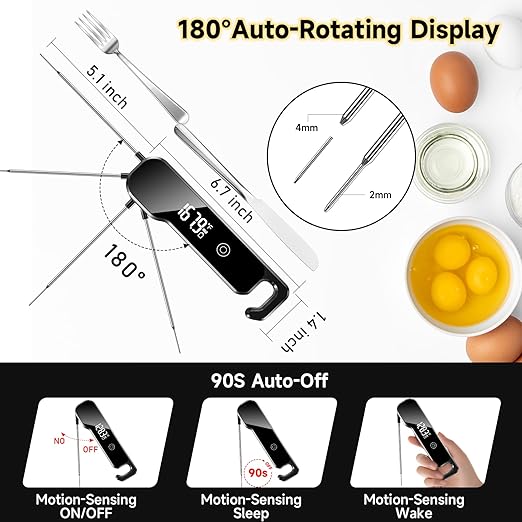 Instant Read Thermometer, 3in1 Touchscreen Food Thermometer, 180° Rotatable LED Display Digital Meat Thermometer
