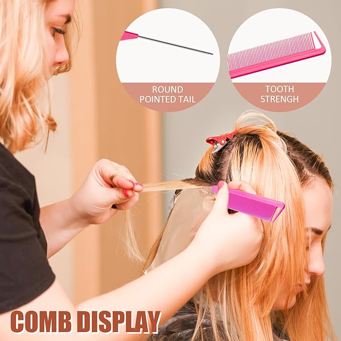 8pcs Rat Tail Combs Set,Long Steel Pin Teasing Combs for Salon Hair Stylists,2 styles and multiple colorsb of Metal Parting Combs for Women,Hair Teasing Fine Tooth Comb Aigee