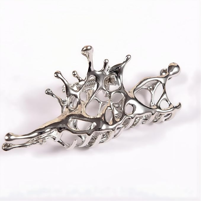 Minimalist Silver/Black Metal Hair Claw, Strong Hold Hollow Hair Clip, Aesthetic Metal Claw Clip for Women, Fashion Hair Accessory (Silver)