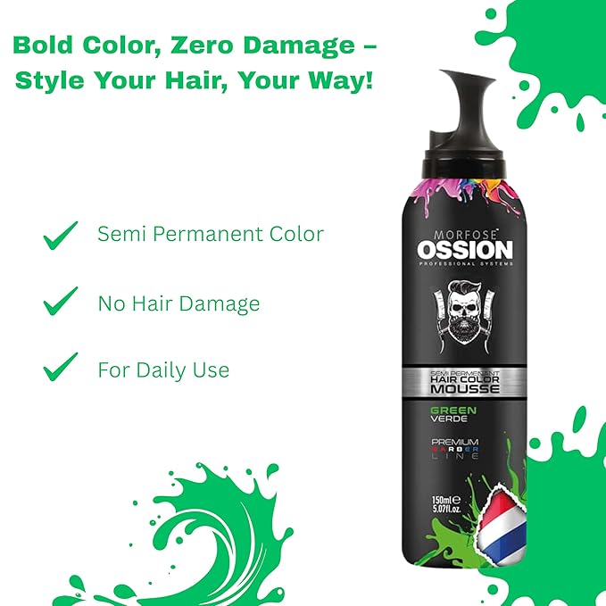 Morfose Ossion Semi Permanent Hair Color Mousse, 5.07 Fl Oz (Green, 5.07 Fl oz)