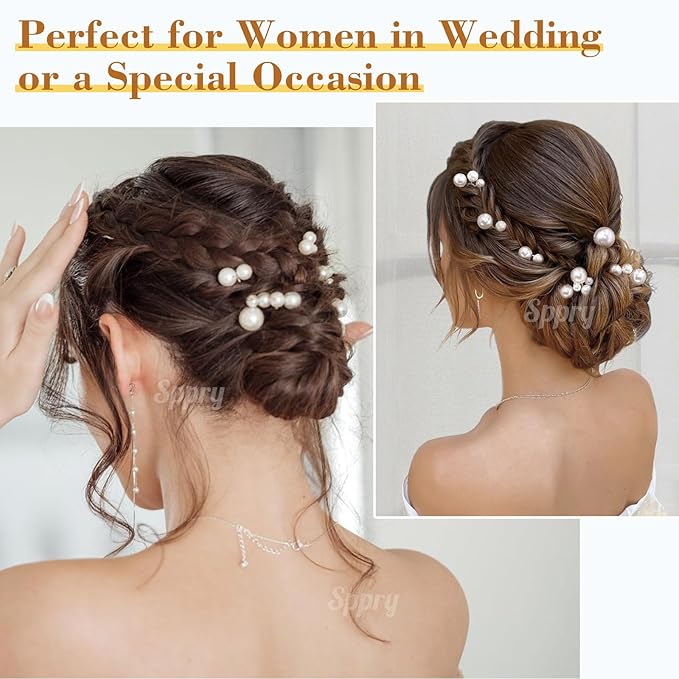 U Shaped Pearl Hair Pins for Wedding, Elegant Updo Hair Accessories for Bridal or Women, Set of 12 (Silver)