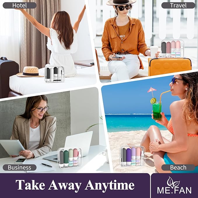 ME.FAN 18 Pack Travel Bottles for Toiletries, TSA Approved Silicone Portable Size Bottle, Refillable Cosmetic Container Kits for Conditioner, Shampoo, Lotion,Face Cream - Grey