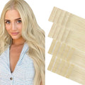 GOO GOO Invisi Edge Tape in Hair Extensions Human Hair, 60A Platinum Blonde 10pcs injected with 10pcs classical tape ins, 18inch 50g, Virgin Remy Hair, Natural Look