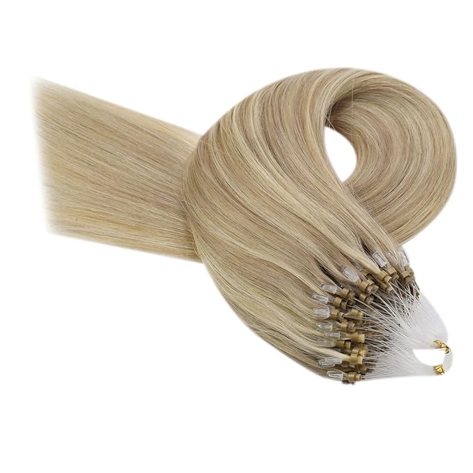 YoungSee Microlink Hair Extensions Human Hair Golden Blonde Mix Medium Blonde Highlight Micro Bead Hair Extensions Real Human Hair 22In 50g 50s Bead Hair Extension for Engagement