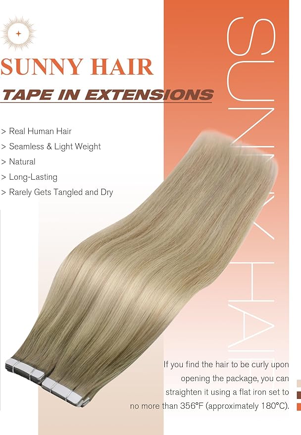 Sunny Hair Tape in Hair Extensions Real Human Hair Invisible Remy Hair Extensions Tape ins for Women Ash Blonde Root to Platinum Blonde Balayage 24 inch 20Pcs 50G