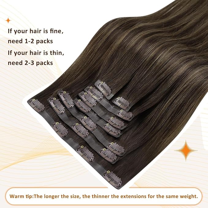 Full Shine Brown Balayage Hair Extension Clip ins Short Clip in Hair Extensions 12 Inch Dark Brown to Light Brown with Blonde Remy Hair for Daily Wear 8 PCS 95G
