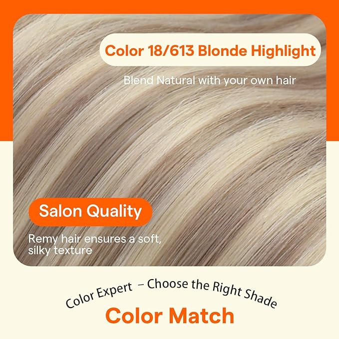 Full Shine Seamless Hair Extensions Clip in Human Hair, 12Inch Higlight Blonde to Ash Blonde Hair Extensions, PU Skin Weft Invisible Fill Ins for Thin Short Hair, Add Lenghth 4Pcs 55g