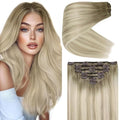 Ve Sunny Hair Extensions Clip in Real Human Hair Ombre Ash Grey Balayage Platinum Blonde Double Weft Remy Straight Human Hair Extensions Clip ins for Women 7pcs 120g 22 inch