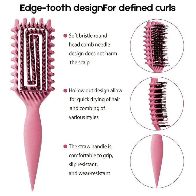 Curly Hair Brush Candybrush Curl Defining Brush for Detangling Shaping and Defining Curls for Women, Men, Wet & Dry Hair (Pink)