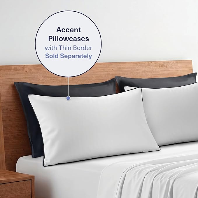 Kickoff Viscose Bamboo Pillowcase, Queen, Set of 2, 100% Organic Hidden Zippered Viscose Bamboo Pillow Case Queen Size, Cooling Pillow Cover for Hot Sleepers (20"x30", Onyx Black)
